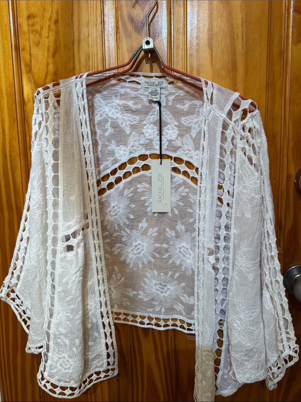 Rachel Zoe White Crochet Lace Open-Front Cape